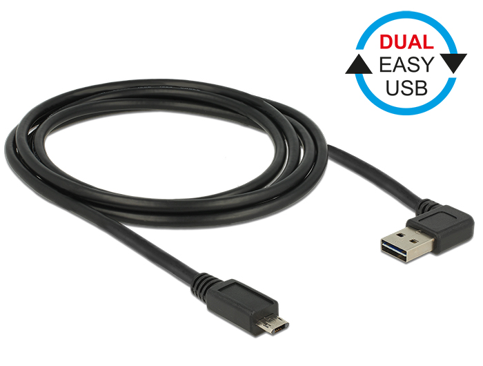 Kabel EASY-USB 2.0 Typ-A Stecker gewinkelt links / rechts an EASY-USB 2.0 Typ Micro-B Stecker, schwa
