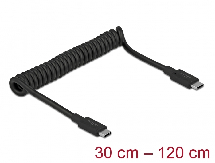 USB 3.1 Gen 2 Spiralkabel Typ-C Stecker an Typ-C Stecker PD 3 A E-Marker, schwarz, 0,3 m bis 1,2 m,