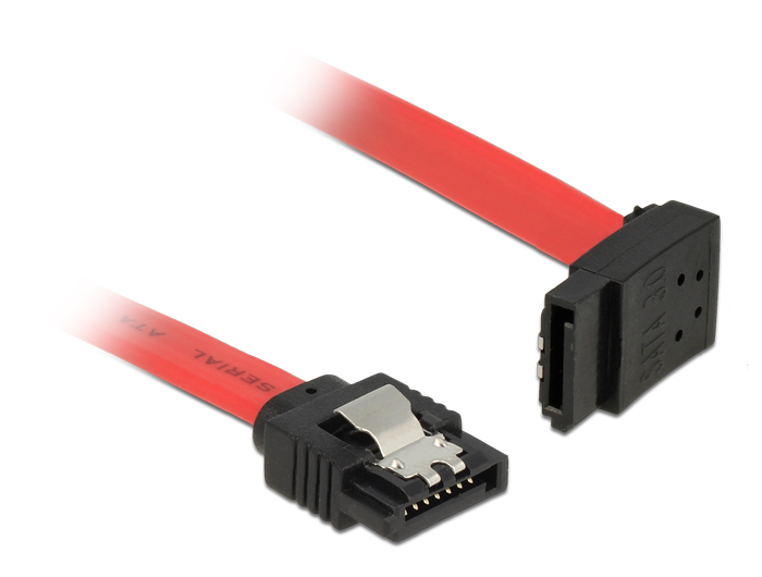 Anschlusskabel SATA 6 Gb/s Stecker gerade an SATA Stecker oben gewinkelt Metall, rot, 0,2m, Delock®