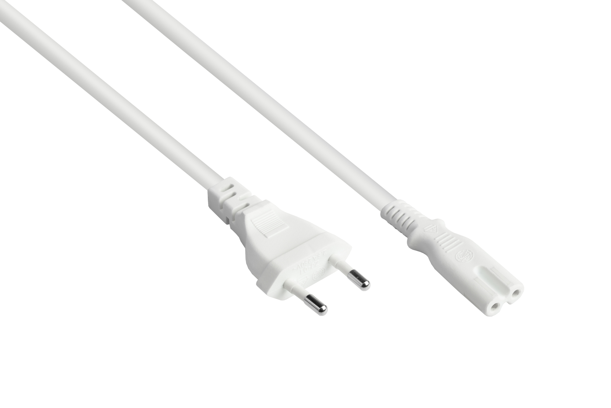 Euro-Netzkabel Euro-Stecker Typ C (gerade) an C7/Euro 8 Buchse (gerade), weiß, 0,75 mm², 10 m, Good