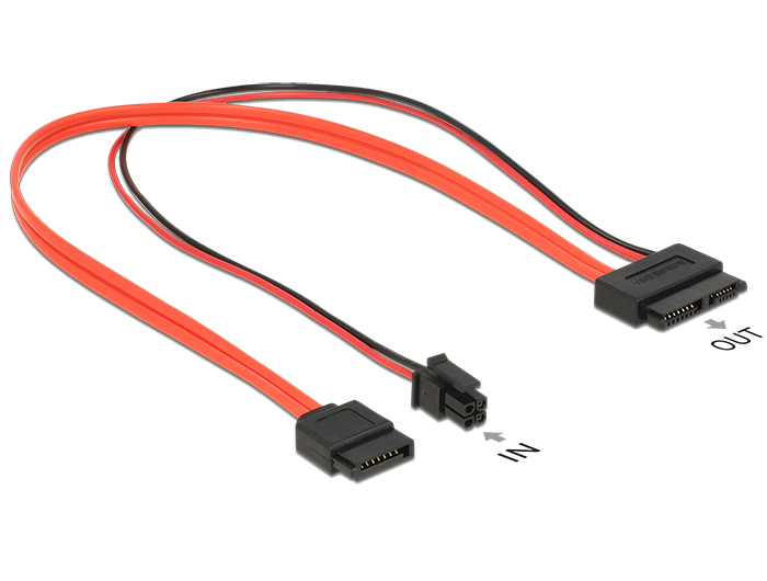 Kabel SATA 6 Gb/s 7 Pin Buchse + Micro Fit 3.0 4 Pin Strom Stecker an Slim SATA 13 Pin Buchse, 0,3m,