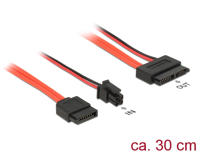 Kabel SATA 6 Gb/s 7 Pin Buchse + Micro Fit 3.0 4 Pin Strom Stecker an Slim SATA 13 Pin Buchse, 0,3m,