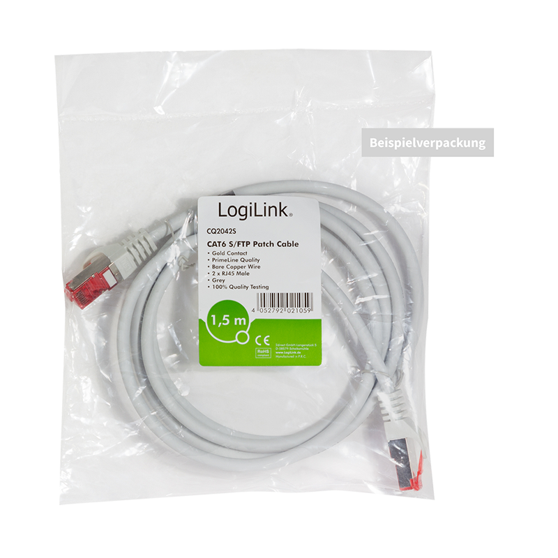 Patchkabel PrimeLine, Cat.6, S/FTP, grau, 0,5 m