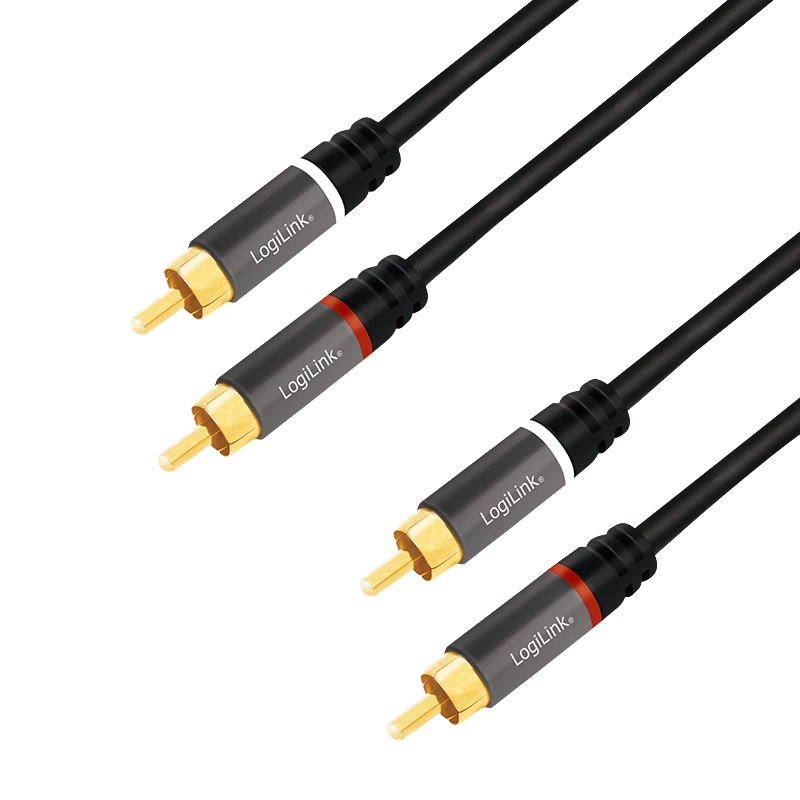 Audio-Kabel, 2x Cinch/M zu 2x Cinch/M, Metall, schwarz, 0,5 m
