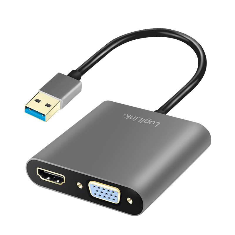 USB 3.0-Adapter USB-A/M zu HDMI-A/F + VGA/F, 1080p, schwarz, 0,15 m