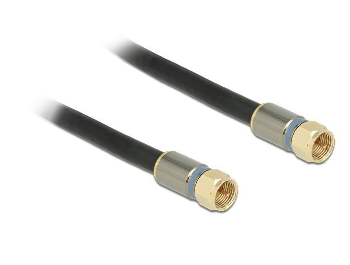 Antennenkabel, F-Stecker an F-Stecker RG-6/U, Vierfachschirmung, Premium, schwarz, 10m, Delock® [889