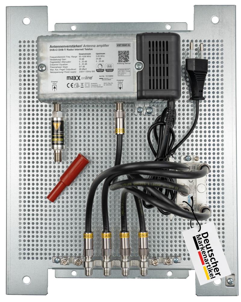 Kabel-TV Antennenverstärker komplett vormontiert für 4 Teilnehmer