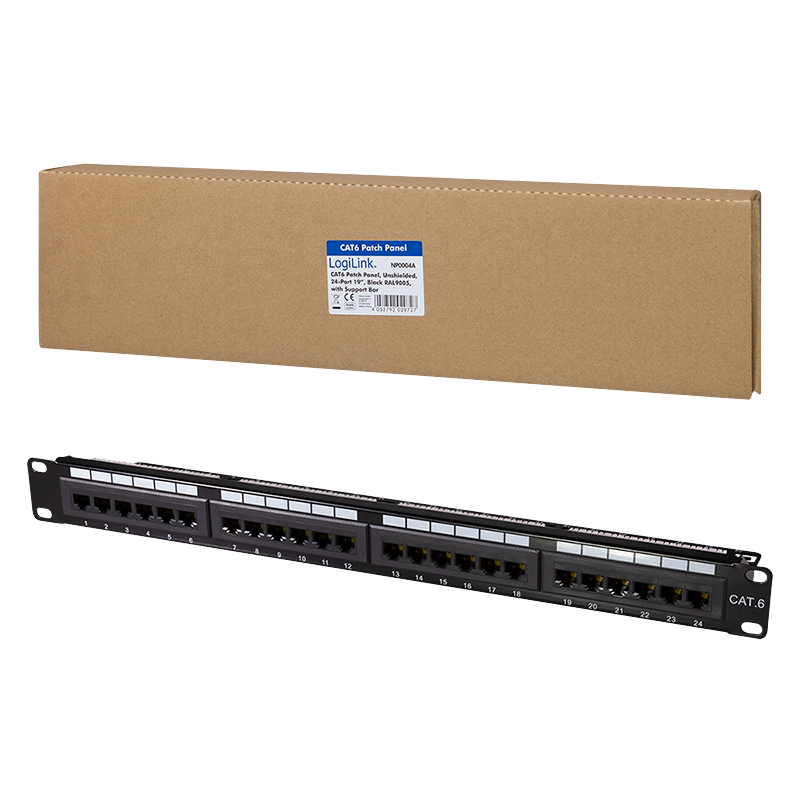 Cat.6 Patchpanel 24-Port UTP, 180° Anschluss, PrimeLine