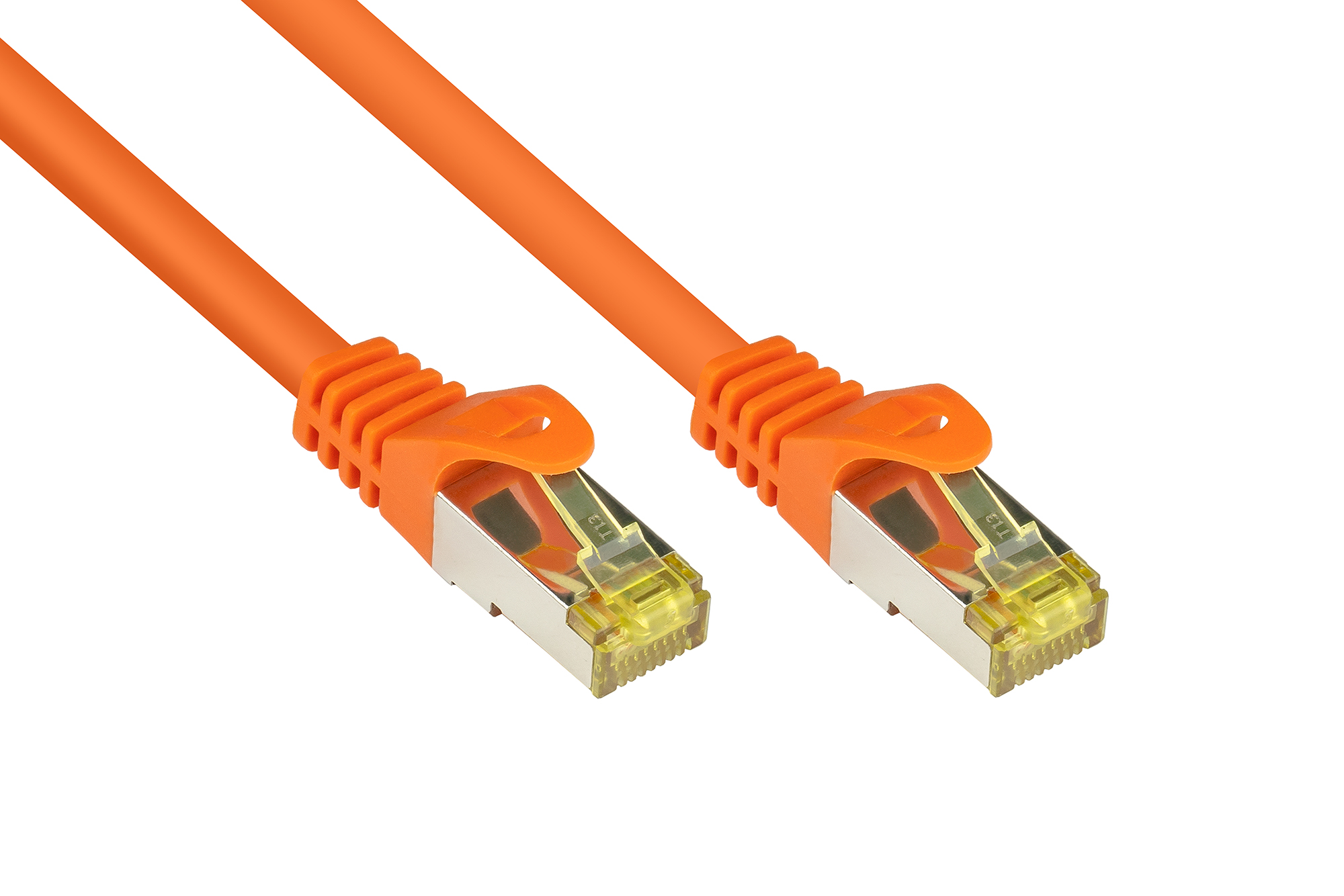 RJ45 Patchkabel mit Cat. 7 Rohkabel und Rastnasenschutz (RNS®), S/FTP, PiMF, halogenfrei, 500MHz, OF