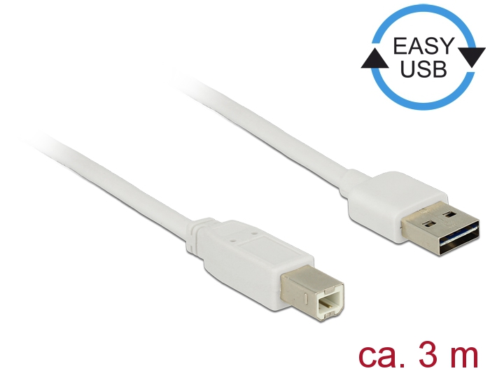 Kabel EASY-USB 2.0 Typ-A Stecker an USB 2.0 Typ-B Stecker, weiß, 3 m, Delock® [85154]