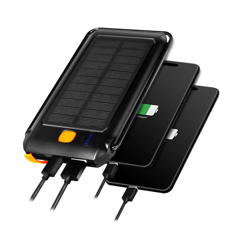 Solar Powerbank 10000 mAh, Taschenlampe, 2x USB-A QC & 1x USB-C PD