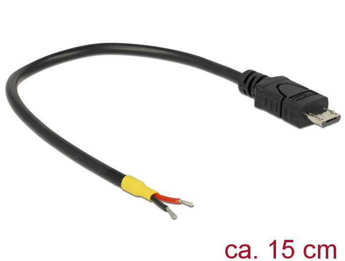 Kabel USB 2.0 Micro-B Stecker an 2x offene Kabelenden Strom, Raspberry Pi, 0,15 m,Delock® [85306]
