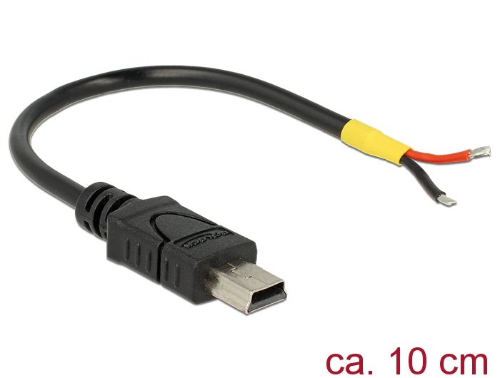 USB 2.0 Kabel Mini-B Stecker an 2x offene Kabelenden Strom, für Raspberry Pi, 0,1m, Delock® [85251]