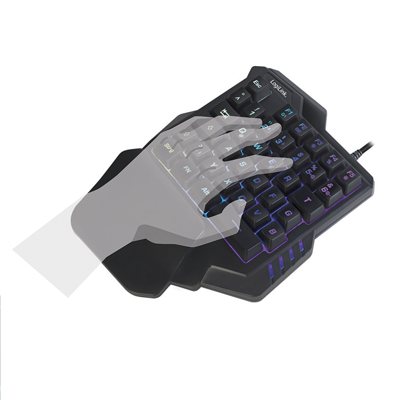 Beleuchtete Einhand-Gaming Tastatur, schwarz