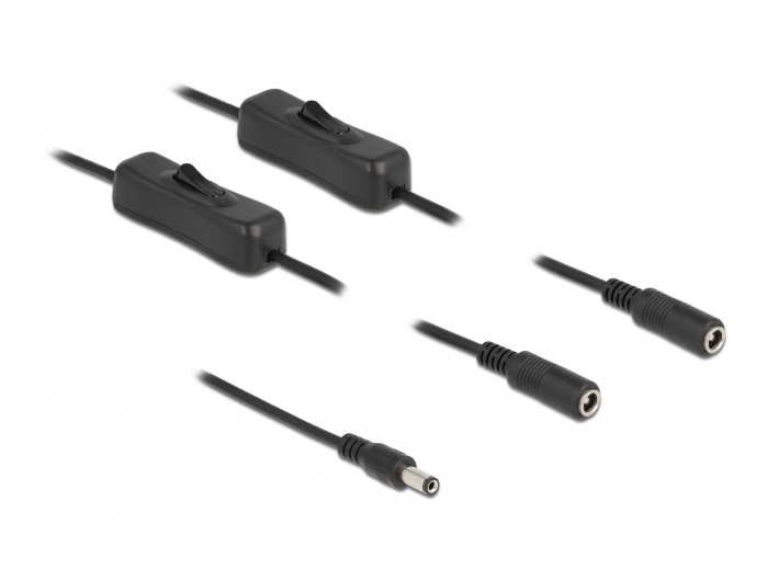 Kabel DC 5,5 x 2,1 mm Stecker zu 2 x DC Buchse mit Schalter 1 m, Delock® [86794]