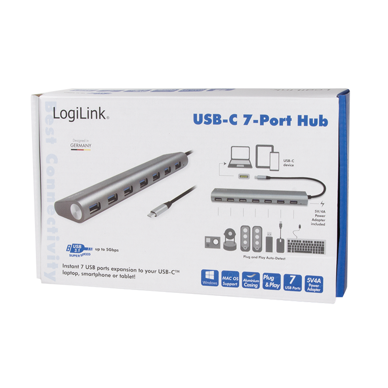 USB 3.2 Gen 1x1 USB-C 7-Port Hub, mit Aluminiumgehäuse