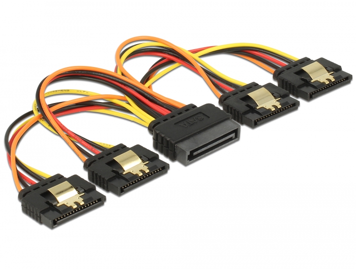 Kabel SATA 15 Pin Strom Stecker mit Einrastfunktion an SATA 15 Pin Strom Buchse 4 x gerade 0,15 m, D