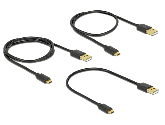 Daten- und Schnellladekabel USB 2.0 Typ-A Stecker an USB 2.0 Typ Micro-B Stecker, schwarz, 3er Set (