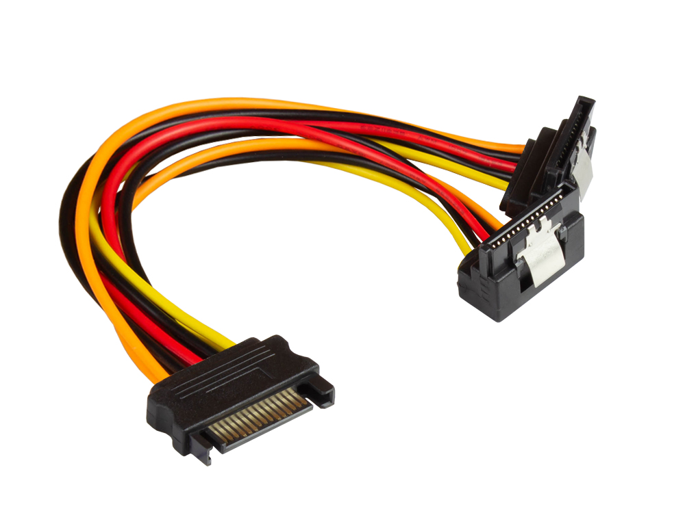 SATA Y-Stromkabel, SATA Stecker an 2x SATA Buchse 90° nach unten gewinkelt, Good Connections®