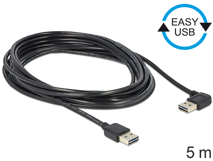 Kabel EASY-USB 2.0-A Stecker an Stecker links/rechts gewinkelt 5m, Delock® [83467]