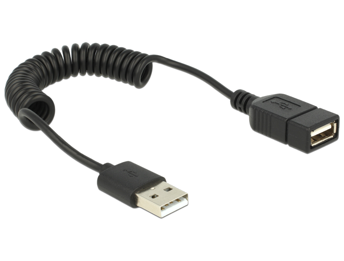 Verlängerungskabel USB 2.0-A Stecker / Buchse Spiralkabel, Delock® [83163]