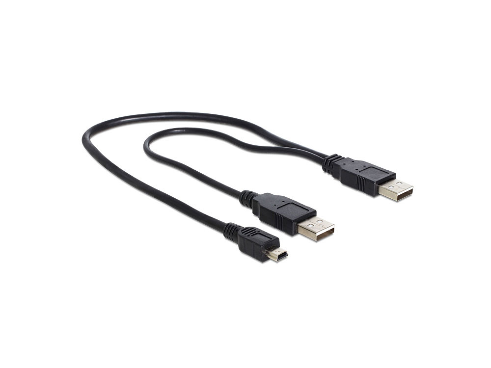 Y-Kabel USB 2.0, 2x Stecker A an Mini 5 pol, schwarz, 0,3m, Delock® [83178]