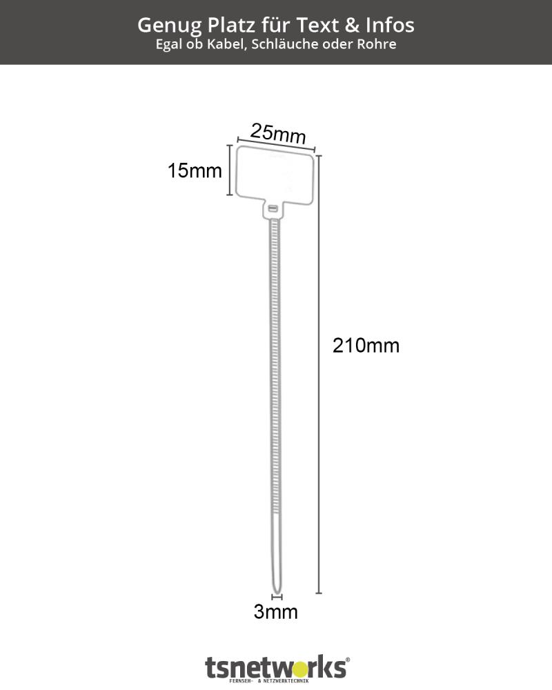 Kabelbinder mit Beschriftungsfeld 2,5 cm x 1,5cm, L: 21cm, 100 Stück, transparent