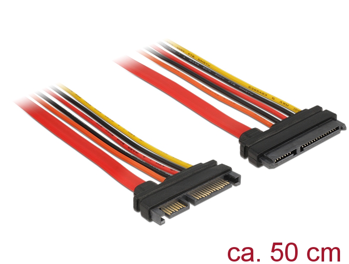 Verlängerungskabel SATA 6Gb/s, 22 Pin Stecker an SATA 22 Pin Buchse (3,3V + 5V + 12V), 0,5m, Delock®