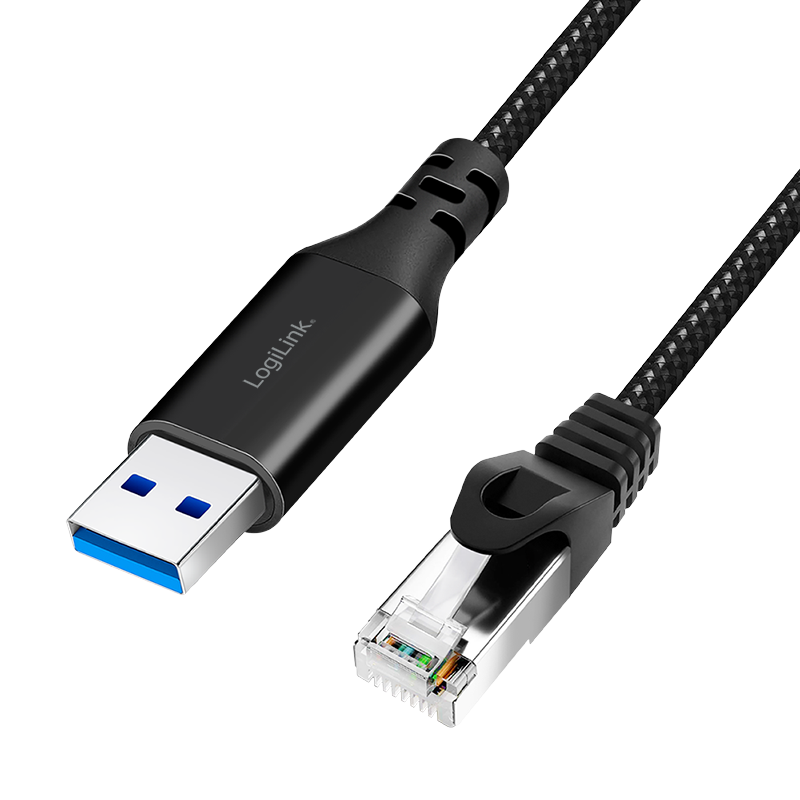 USB 3.0 Ethernet-Kabel, A/M zu RJ45/M, 1 Gbit/s, aktiv, schwarz/grau, 10 m