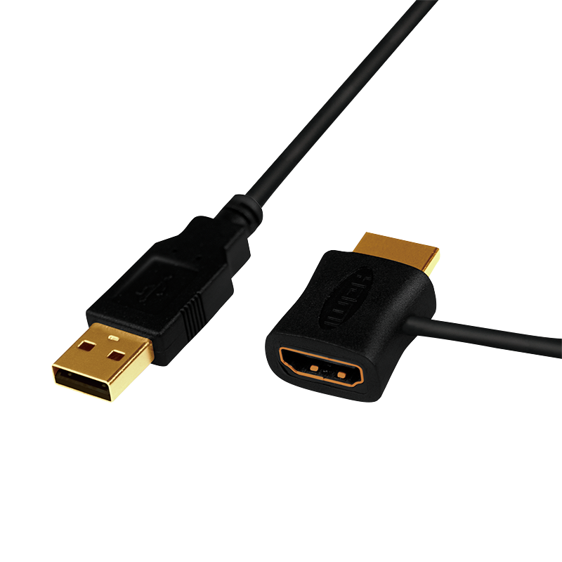 HDMI-Strom-Adapter, USB-A/M zu HDMI-A/M + HDMI-A/F, schwarz, 0,5 m