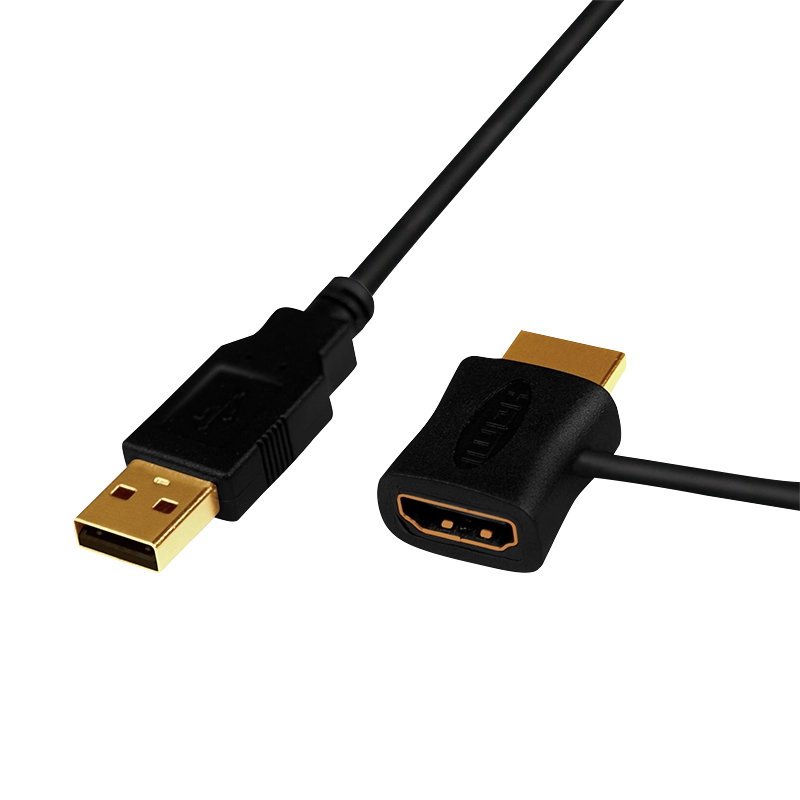 HDMI-Strom-Adapter, USB-A/M zu HDMI-A/M + HDMI-A/F, schwarz, 0,5 m