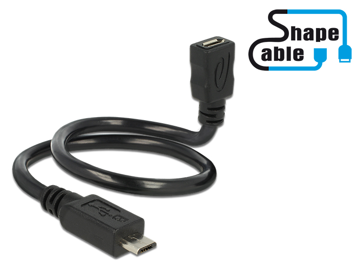 Kabel USB 2.0 Micro-B Stecker an USB 2.0 Micro-B Buchse OTG ShapeCable 0,35m, Delock® [83924]