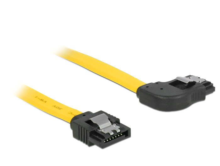 Kabel SATA 6 Gb/s Stecker gerade an SATA Stecker rechts gewinkelt 30 cm gelb Metall, Delock® [82828]