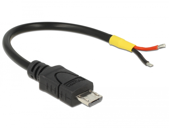 Kabel USB 2.0 Micro-B Stecker an 2x offene Kabelenden Strom, Raspberry Pi, schwarz, 0,1m, Delock® [8