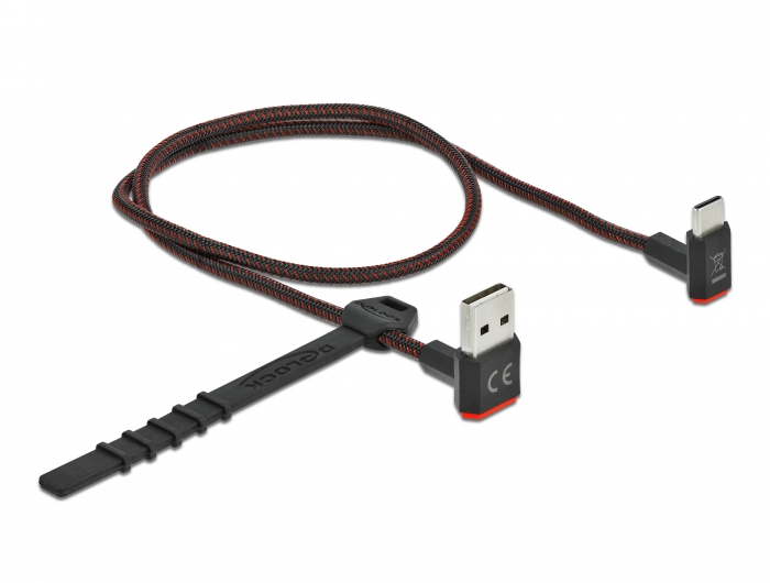 EASY-USB 2.0 Kabel Typ-A Stecker zu USB Type-C™ Stecker gewinkelt oben / unten 0,5 m schwarz, Delock