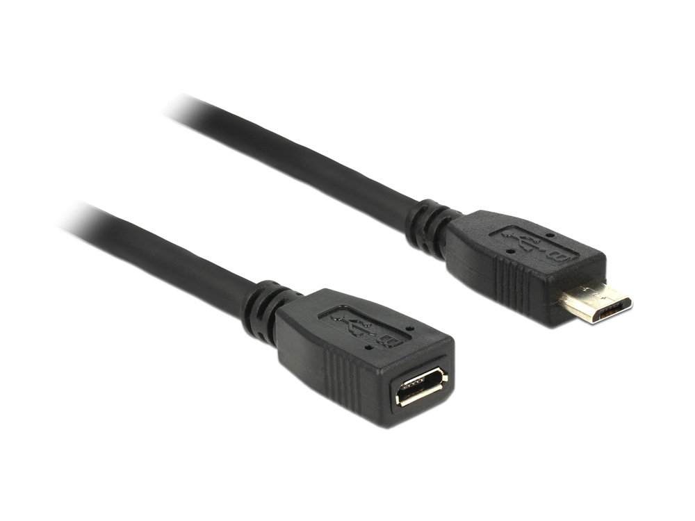 Verlängerung, USB Stecker Micro B an Buchse Micro B, schwarz, 0,5m, Delock® [83567]