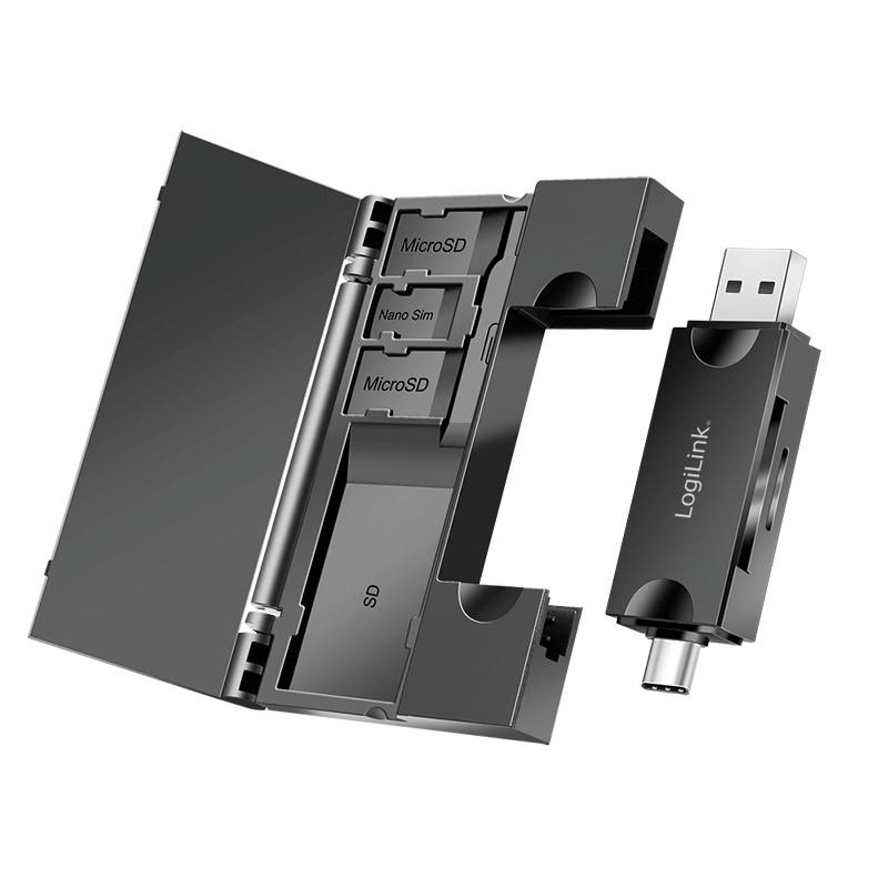 USB 3.2 Gen1 Kartenleser für SD- & microSD-Karten, mit Karten-Aufbewahrung