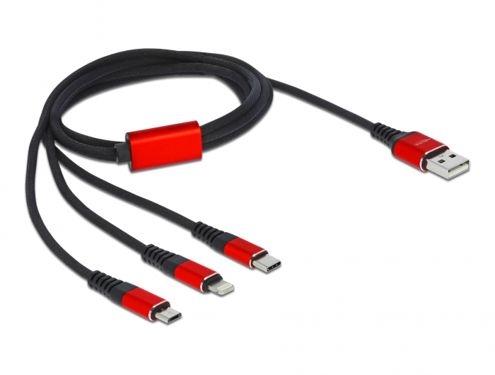 USB Ladekabel 3 in 1 Typ-A zu Lightning™ / 2 x USB Type-C™ 1 m, Delock® [86709]