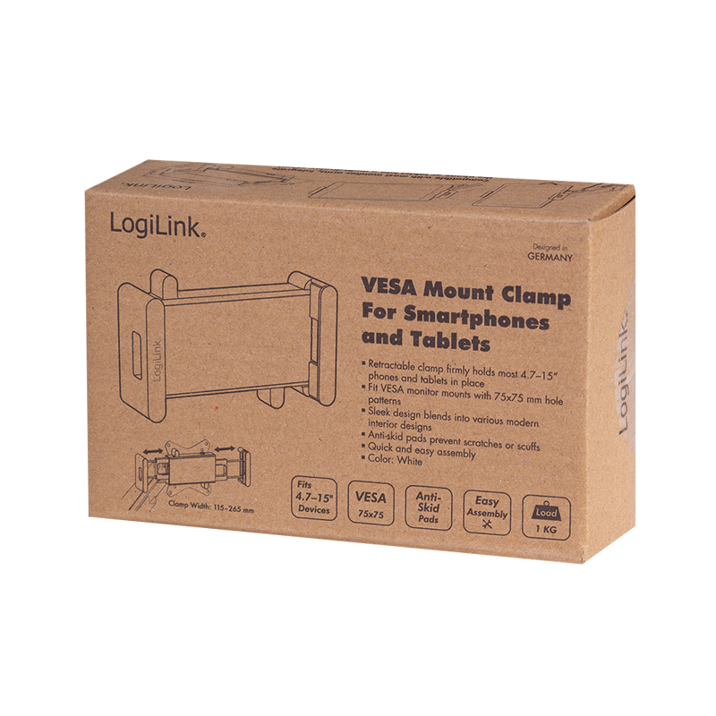 VESA-75x75-Klemmhalter, für 4,7–15"-Geräte, 1 kg max., weiß