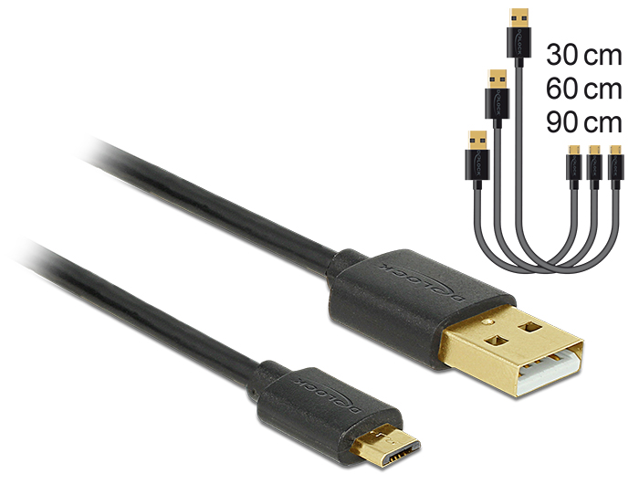Daten- und Schnellladekabel USB 2.0 Typ-A Stecker an USB 2.0 Typ Micro-B Stecker, schwarz, 3er Set (