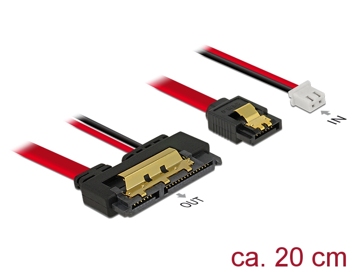 Kabel SATA 6 Gb/s 7 Pin Buchse + 2 Pin Strom Buchse an SATA 22 Pin Buchse gerade (5V), Metall 0,2m,