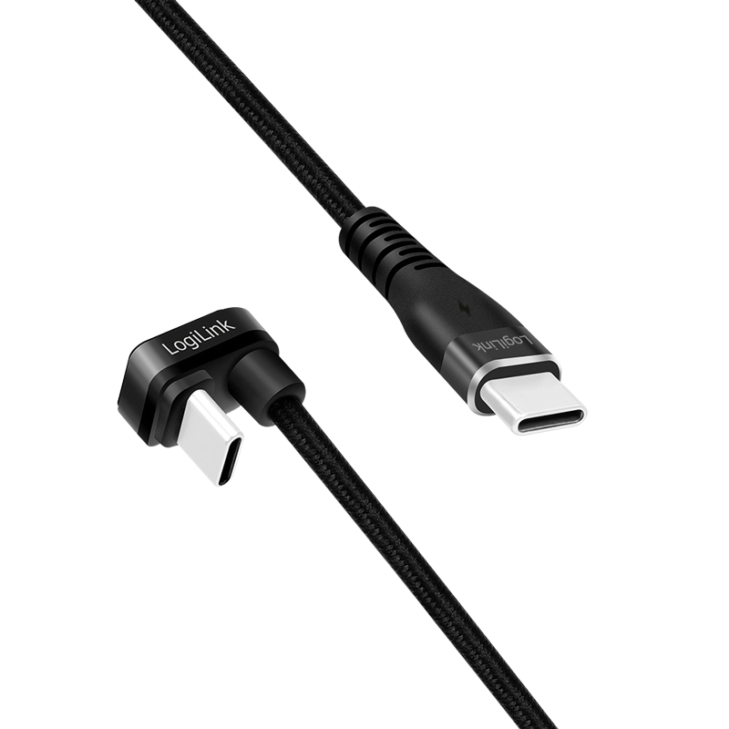USB 2.0 Type-C-Kabel, C/M 180° zu USB-C/M, Alu, schwarz, 3 m
