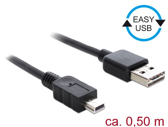 Kabel EASY-USB 2.0 Typ-A Stecker an USB 2.0 Typ Mini-B Stecker, schwarz,  0,5 m, Delock® [85158]