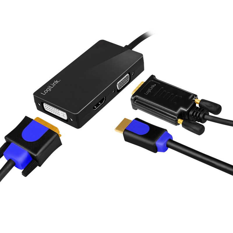 DisplayPort-Adapter, DP/M zu HDMI+DVI+VGA, 4K/30 Hz, schwarz, 0,1 m