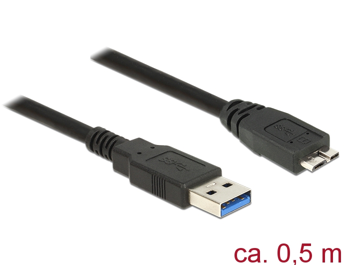 Kabel USB 3.0 Typ-A Stecker an USB 3.0 Typ Micro-B Stecker, schwarz, 0,5m, Delock® [85071]