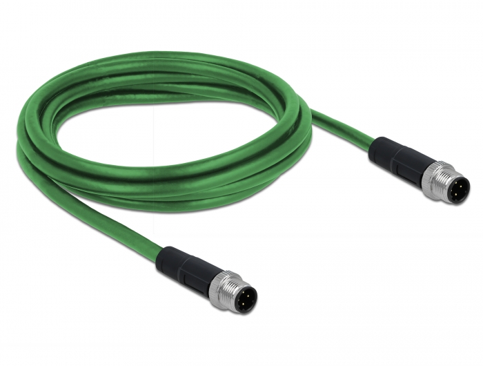 Netzwerkkabel M12 4 Pin D-kodiert Stecker an Stecker TPU, grün, 2 m, Delock® [85918]