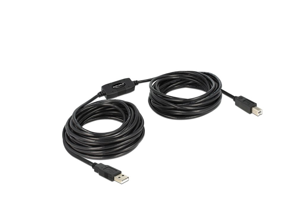 Anschlusskabel USB 2.0 Stecker A an Stecker B, schwarz, 11m, Delock® [82915]