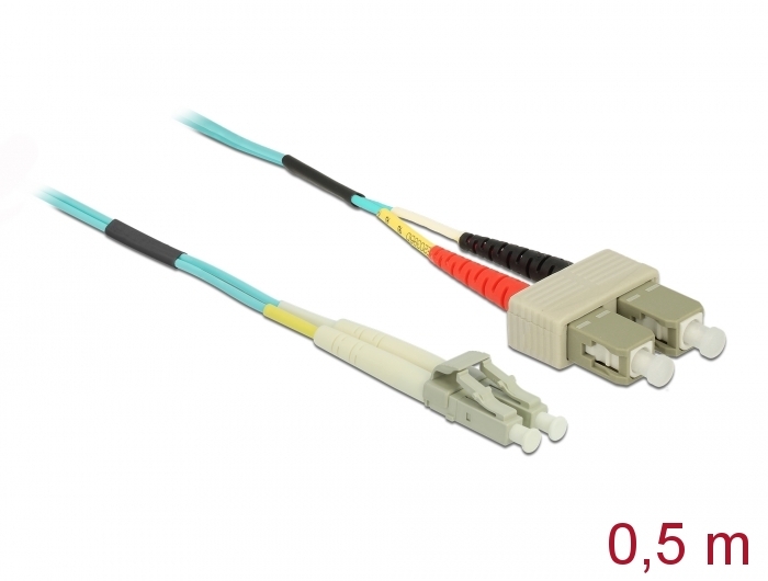 Kabel Lichtwellenleiter LC zu SC Multimode OM3 0,5 m, Delock® [86563]