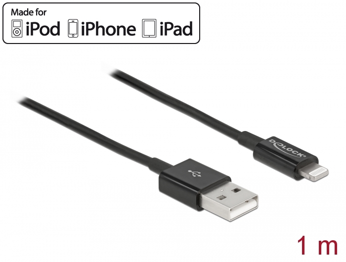 USB Daten- und Ladekabel für iPhone™, iPad™, iPod™ schwarz 1 m, Delock® [83002]