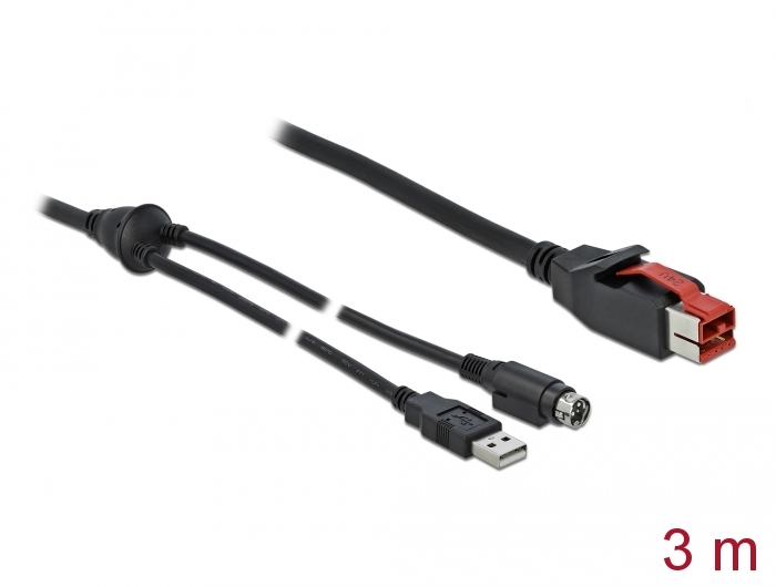 PoweredUSB Kabel Stecker 24 V zu USB Typ-A Stecker + Mini-DIN 3 Pin Stecker 3 m für POS Drucker und